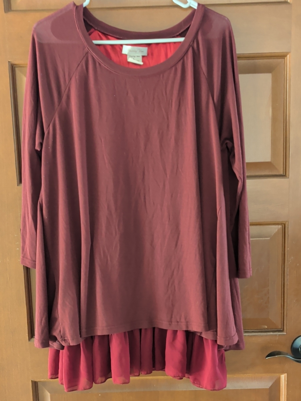 Layered Hem Long Sleeve Tunic/ Dress in Burgundy